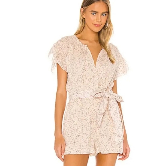 Cleobella Saga romper floral flutter sleeve tie belt jumpsuit in Geo blush Small - Picture 1 of 16